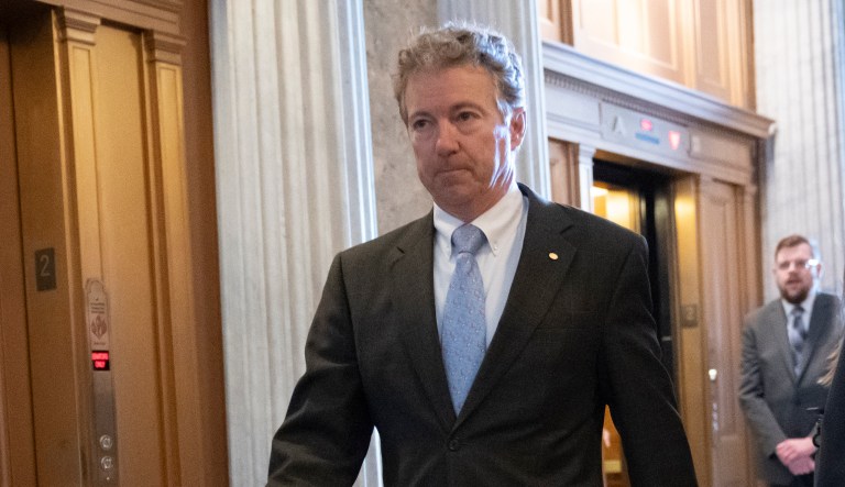 Sen. Rand Paul, R-Ky., walks to the Senate as an 11th-hour Republican rescue mission to keep President Donald Trump from a Senate defeat on his signature issue of building barriers along the southwest border seems near collapse, at the Capitol in Washington, Wednesday, March 13, 2019.