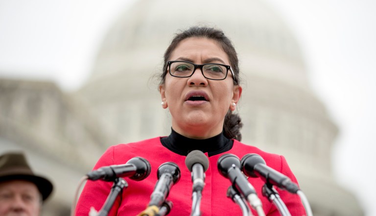 Rep. Rashida Tlaib, D-Mich., speaks at a news conference on Capitol Hill in Washington, Thursday, Jan. 17, 2019.
