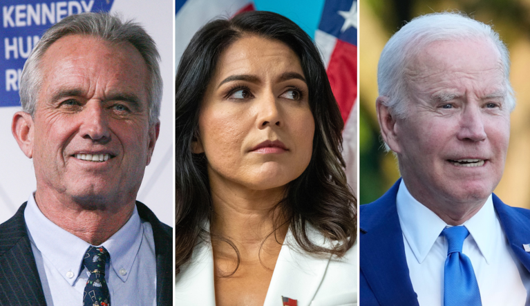 Democratic presidential candidate Robert F. Kennedy, Jr. (left), former Hawaii Rep. Tulsi Gabbard (center), and President Joe Biden.