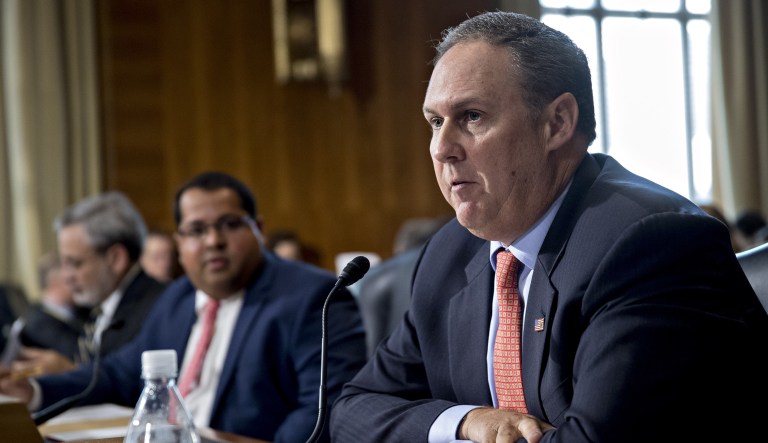 Robert Powelson, nominee to be a member of the Federal Energy Regulatory Commission (FERC) for U.S. President Donald Trump, speaks during a Senate Energy and Natural Resources Committee nomination hearing in Washington, D.C., U.S., on Thursday, May 25, 2017. Federal lawmakers and industry groups including the Independent Petroleum Association of America and American Petroleum Institute have been urging Trump to fill the three vacancies at FERC quickly since the agency lost the quorum it needs to make major decisions in February.