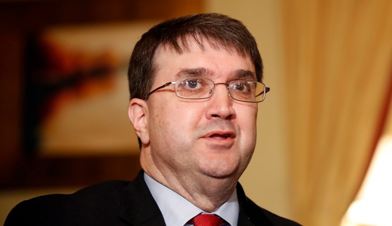 Veterans Affairs Secretary nominee Robert Wilkie speaks during a meeting with Senate Veterans Affairs Committee chairman Johnny Isakson, R-Ga., on Capitol Hill, Tuesday, June 26, 2018 in Washington.