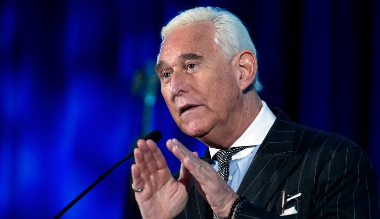 Roger Stone speaks at the American Priority Conference in Washington Thursday, Dec. 6, 2018.