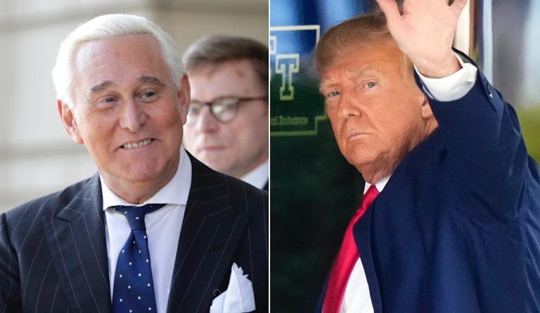 Roger Stone (left), and former President Donald Trump (right).