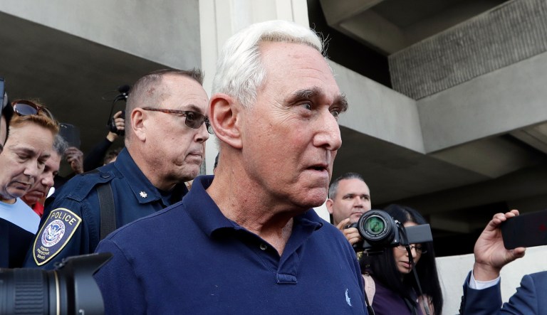 Roger Stone, a confidant of President Donald Trump, leaves the federal courthouse following a hearing, Friday, Jan. 25, 2019, in Fort Lauderdale, Fla. Stone was arrested Friday in the special counsel's Russia investigation and was charged with lying to Congress and obstructing the probe.