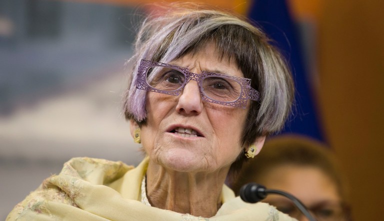 Rep. Rosa DeLauro, D-Conn., speaks during a media availability to discuss the state of women in our nation, on Capitol Hill, Tuesday, Feb. 5, 2019 in Washington. 