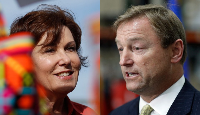 Democrat Jacky Rosen and Republican Dean Heller, both from Nevada, are pictured.