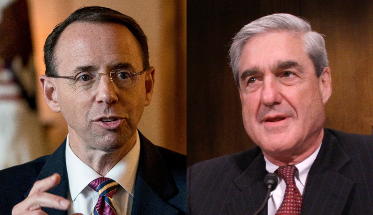 Rod Rosenstein and Robert Mueller are pictured.