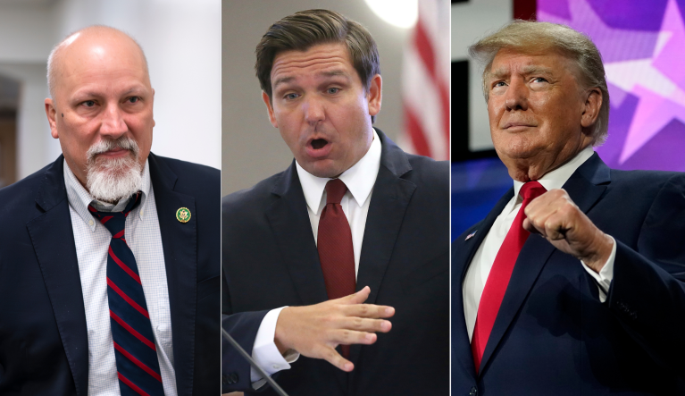 Rep. Chip Roy (R-TX), Gov. Ron DeSantis (R-FL), and former President Donald Trump