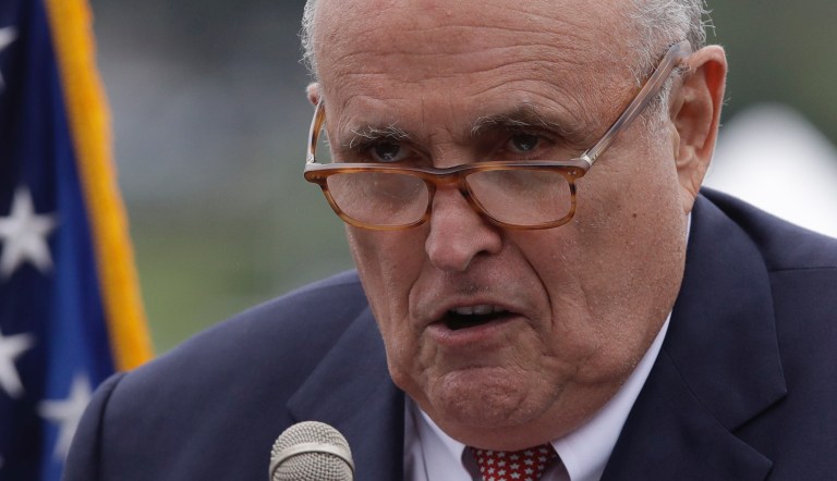 Rudy Giuliani, an attorney for President Trump, during campaign event for Eddie Edwards, who is running for the U.S. Congress in New Hampshire, in Portsmouth, N.H., Wednesday, Aug. 1, 2018.