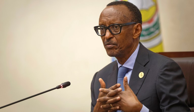 Rwanda's President Paul Kagame answers questions from the media.