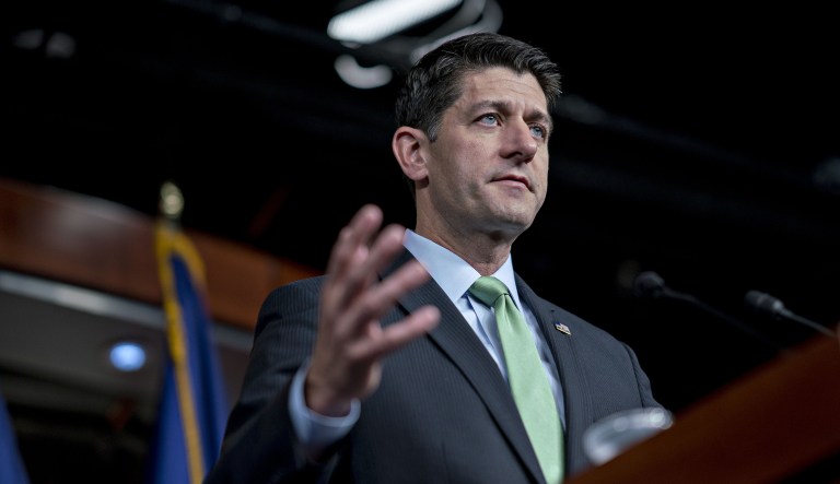 U.S. House Speaker Paul Ryan, a Republican from Wisconsin, speaks during a news conference on Capitol Hill in Washington, D.C., U.S., on Wednesday, June 13, 2018. Ryan brokered a deal among Republican factions that quelled a rebellion by moderates and will put to a vote next week two immigration bills that would provide some protection for immigrants brought to the U.S. as children.