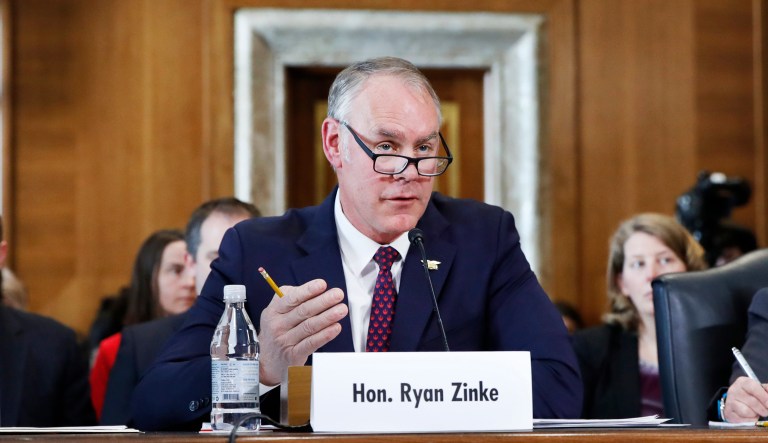 Interior Secretary Ryan Zinke testifies before the Senate Committee on Energy and Natural Resources during a committee hearing on the President's Budget Request for Fiscal Year 2019.