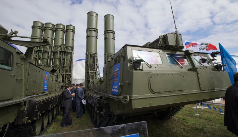FILE - In this Tuesday, Aug. 27, 2013 file photo, Russian air defense system missile system Antey 2500, or S-300 VM, is on display at the opening of the MAKS Air Show in Zhukovsky outside Moscow, Russia.