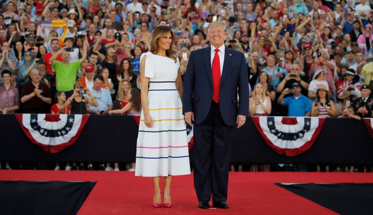 President Donald Trump and first lady Melania Trump arrive at an Independence Day celebration in front of the Lincoln Memorial, Thursday, July 4, 2019, in Washington.