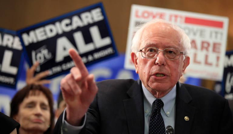 Sen. Bernie Sanders, I-Vt., introduces the Medicare for All Act of 2019, on Capitol Hill in Washington, Wednesday, April 10, 2019.