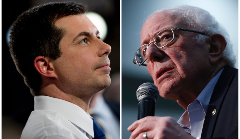 Democratic presidential candidate former South Bend, Ind., Mayor Pete Buttigieg speaks with a reporter following a FOX News Channel Town Hall at the River Center, Sunday, Jan. 26, 2020, in Des Moines, Iowa. 
