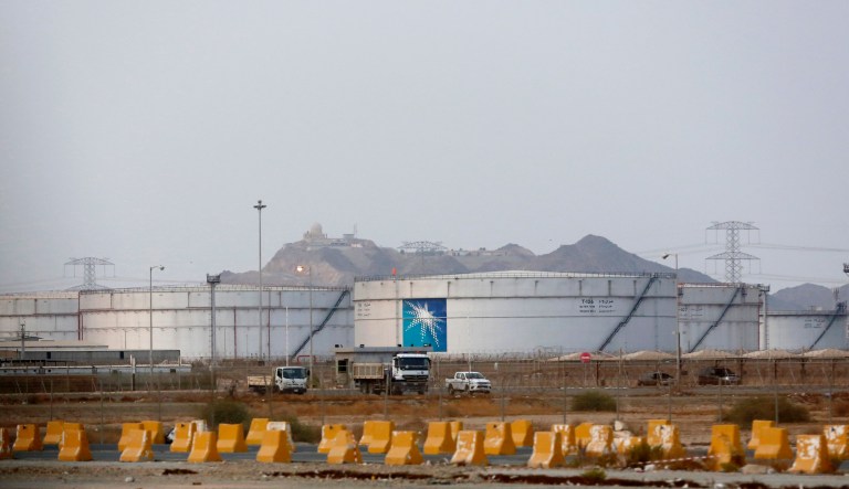 Aramco oil facility is seen in Jiddah, Saudi Arabia, Sunday, Sept. 15, 2019. The weekend drone attack on one of the worldâs largest crude oil processing plants that dramatically cut into global oil supplies is the most visible sign yet of how Aramcoâs stability and security is directly linked to that of its owner - the Saudi government and its ruling family. 