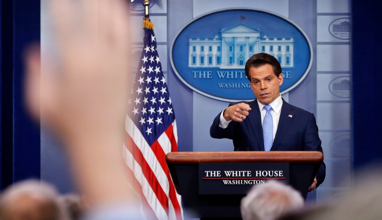 New White House communications director Anthony Scaramucci speaks to members of the media in the Brady Press Briefing room of the White House in Washington, Friday, July 21, 2017.