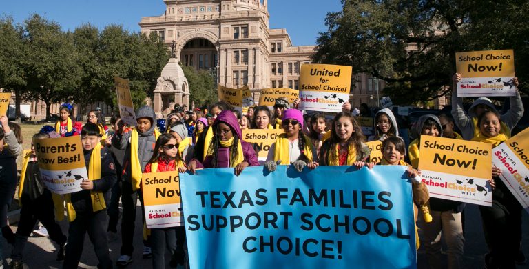 Students march at the Texas School Choice Rally at the Capitol in Austin, Texas, on Wednesday, Jan. 23, 2019. Hundreds of parents and students from around Texas gathered at the south steps of the Capitol to rally for school choice.
