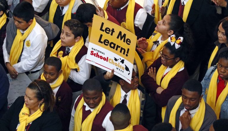 Students from charter, private, parochial and home schools, participate in a school choice proponents rally Tuesday, Jan. 23, 2018, at the Capitol in Jackson, Miss., as prospects remain unclear for House and Senate bills that would expand programs to spend public money to pay for students to attend private schools.