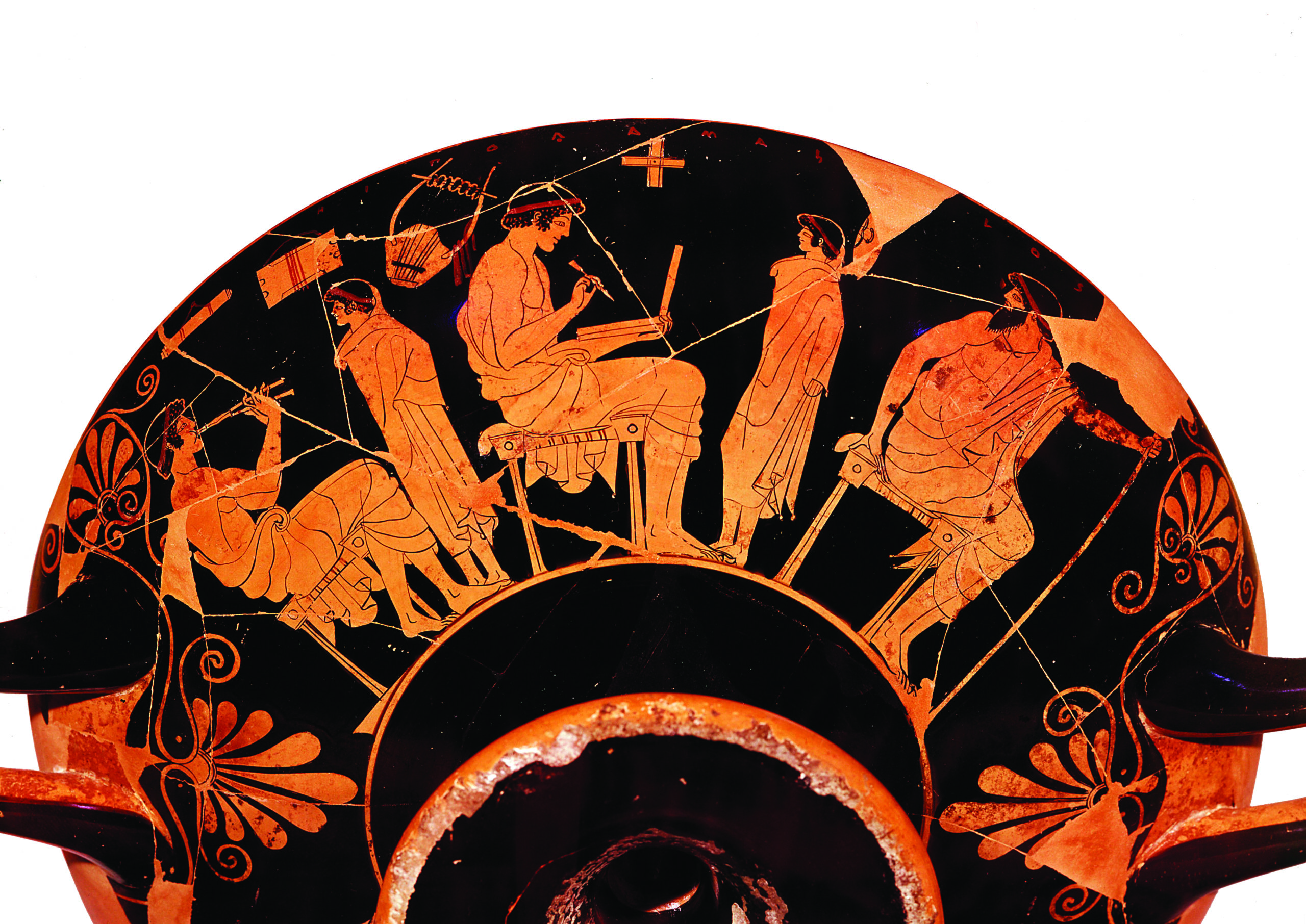 Masters and pupils at the Athenian school where studies included music.