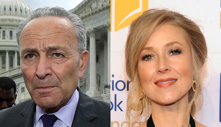 Sen. Chuck Schumer, D-N.Y., and author Sarah Smarsh.