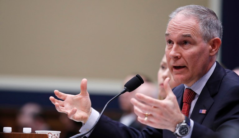 Environmental Protection Agency Administrator Scott Pruitt testifies on the EPA FY2019 budget during a hearing of the House Energy and Commerce subcommittee on Capitol Hill, Thursday, April 26, 2018 in Washington.