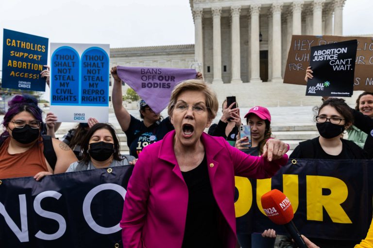 Sen. Elizabeth Warren (D-MA) speaks in favor of abortion rights in front of the Supreme Court in Washington.