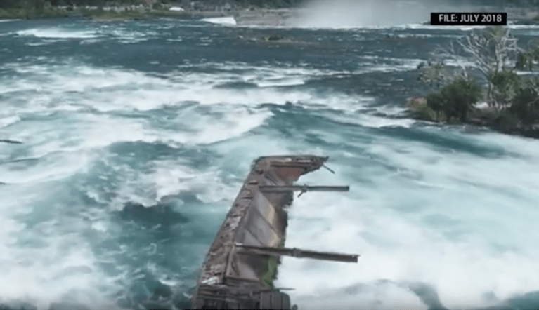 WATCH: Historic barge stuck above Niagara Falls breaks loose