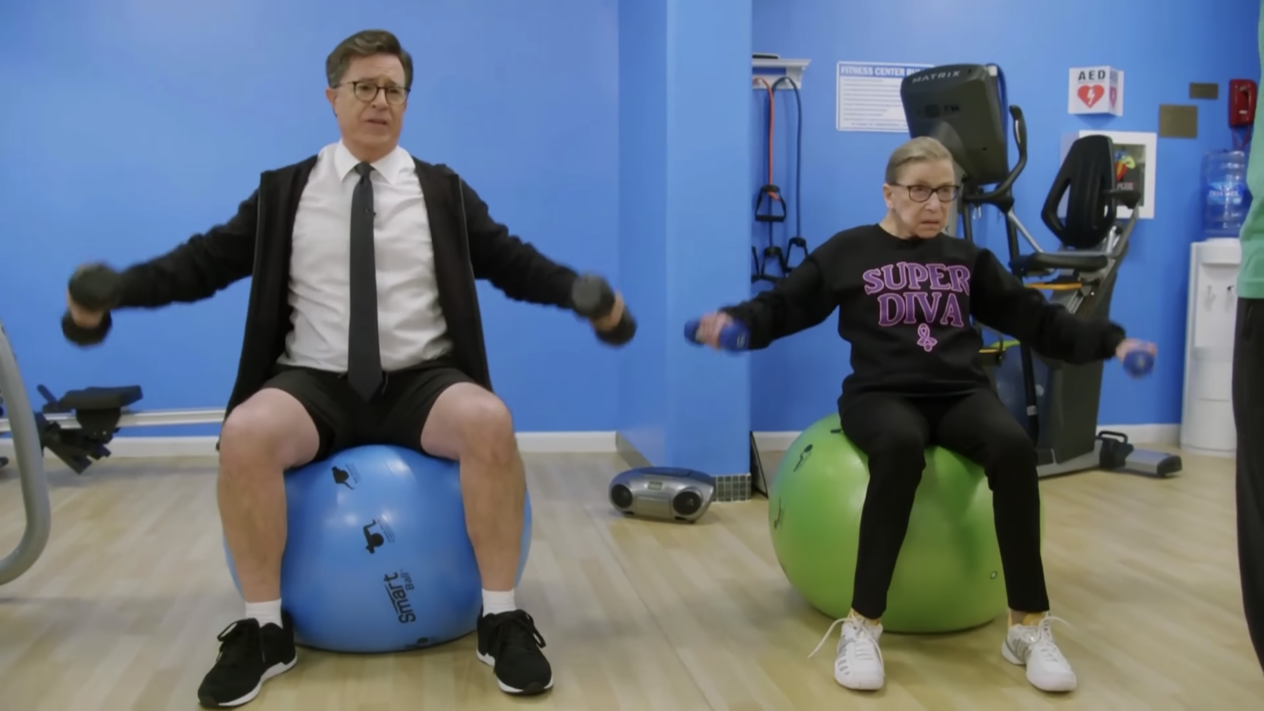 Stephen Colbert hits the gym with Ruth Bader Ginsburg: WATCH