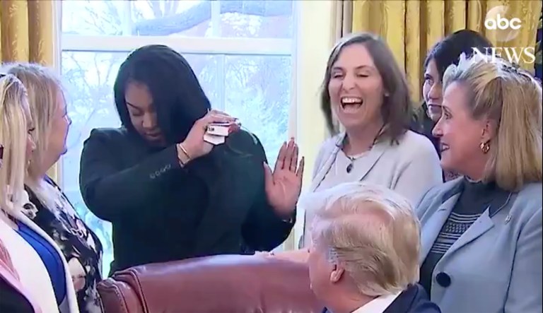 Woman ‘dabs’ to celebrate Trump signing anti-online sex trafficking bill: WATCH