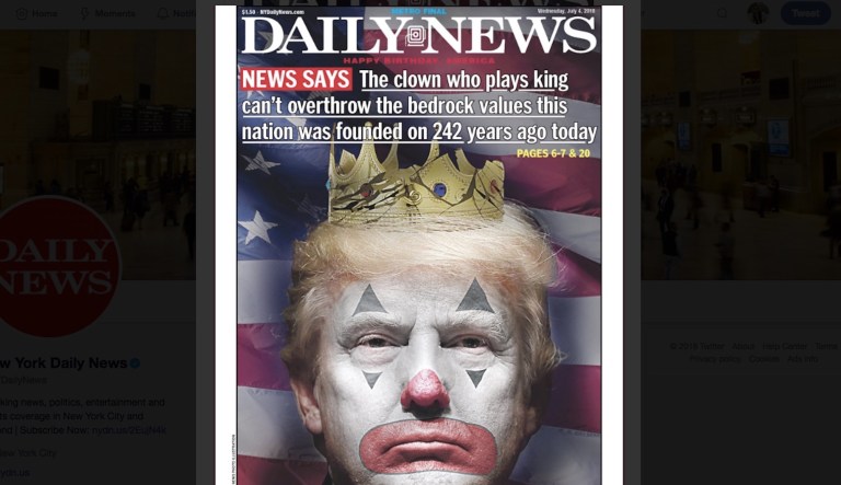 Daily News depicts Trump as Independence Day ‘clown who plays king’
