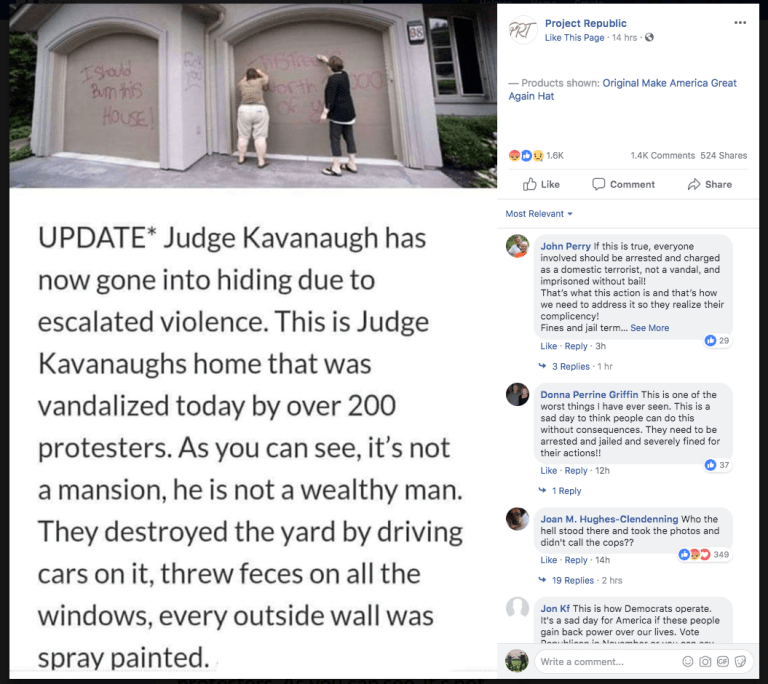 Fact Check: Was Brett Kavanaugh’s Home Vandalized by a Mob of Protesters?