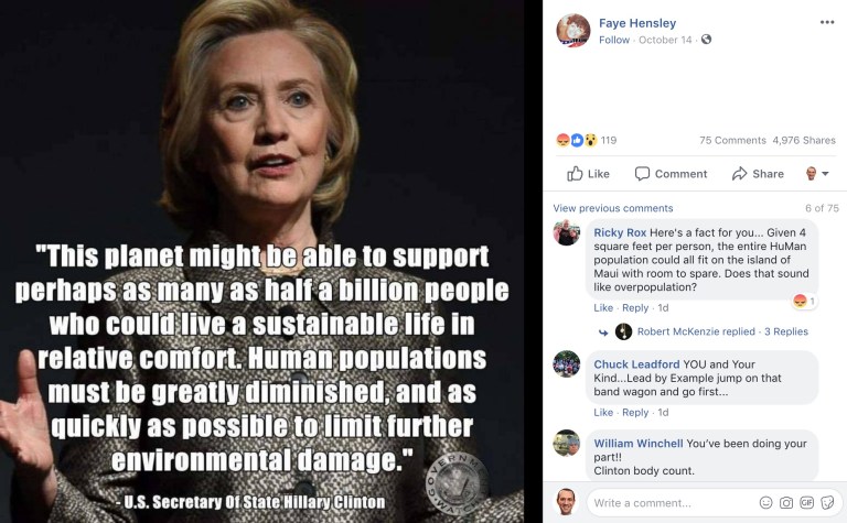 Fact Check: Did Hillary Clinton Suggest the Global Population ‘Must Be Greatly Diminished’?