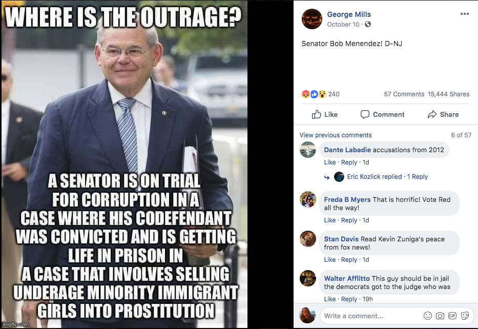 Fact Check: Is Senator Bob Menendez on Trial in a Case ‘That Involves Selling Underage Minority Immigrant Girls Into Prostitution’?