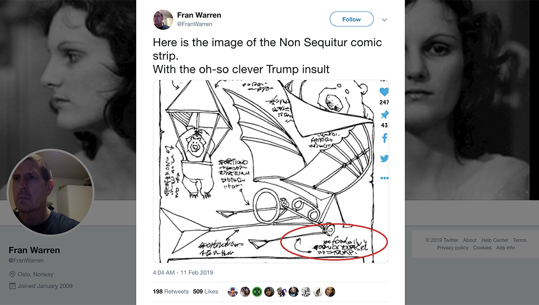 Newspapers drop comic strip after hidden ‘Go f–k yourself Trump’ scrawl found