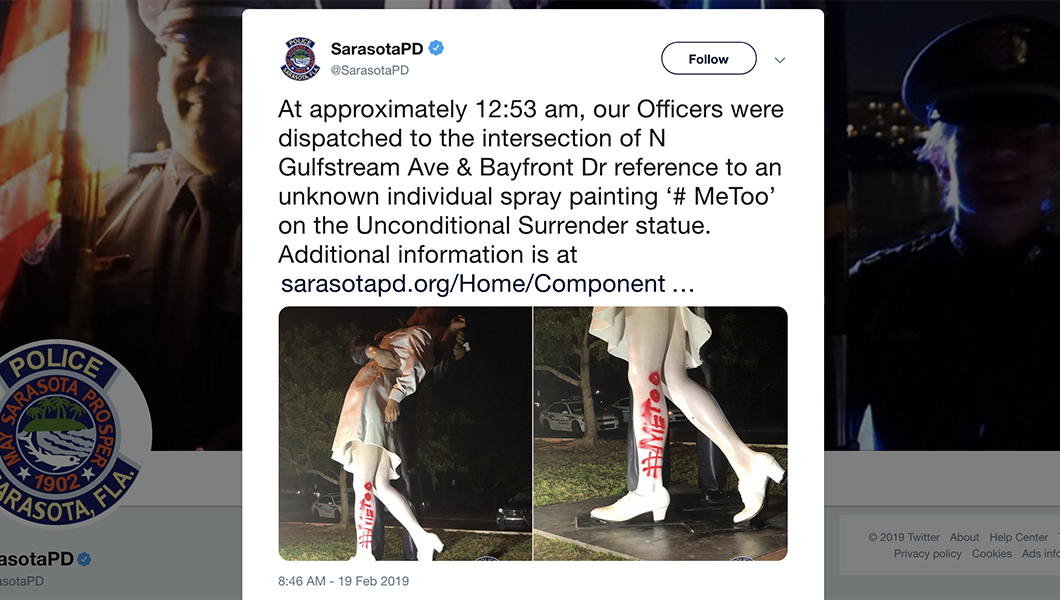 ‘Unconditional Surrender’ statue in Florida vandalized with ‘#MeToo’ graffiti