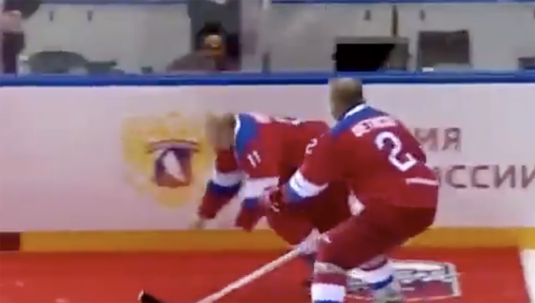 Putin falls on his face during hockey victory lap