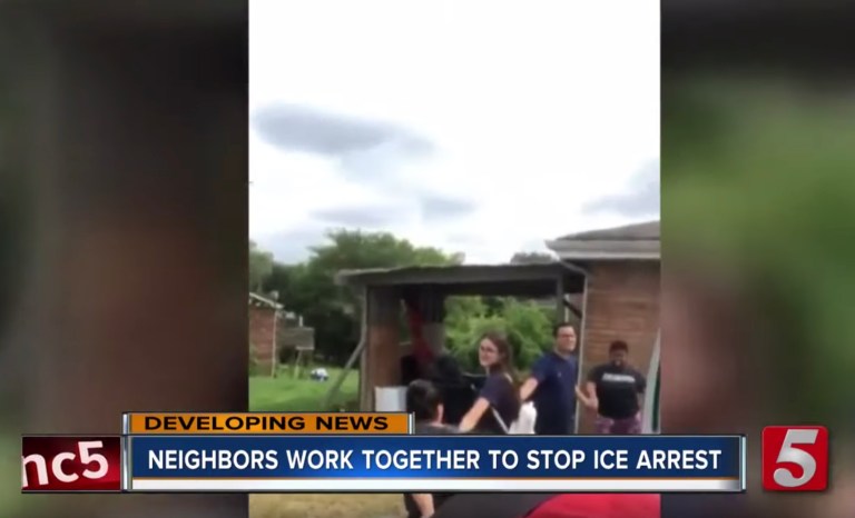 Neighbors form human chain to stop ICE from detaining man