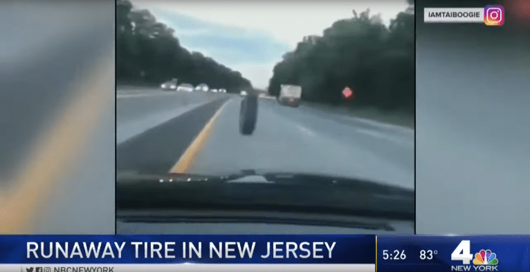 WATCH: Rogue tire on New Jersey highway rams Jeep head-on