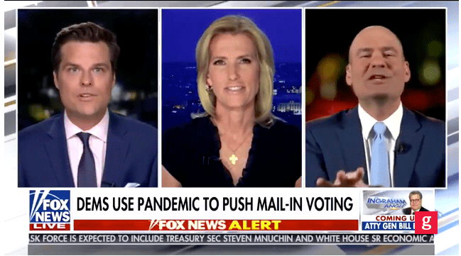 ‘Too personal’: Laura Ingraham cuts off Fox panel shouting match over Matt Gaetz wearing gas mask