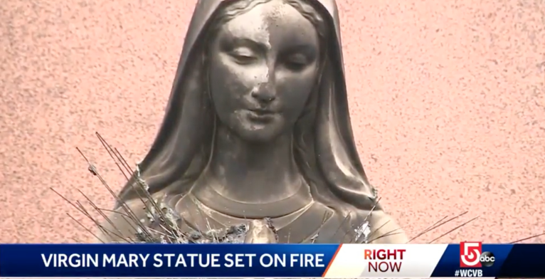 Statue of Virgin Mary set on fire outside Boston church