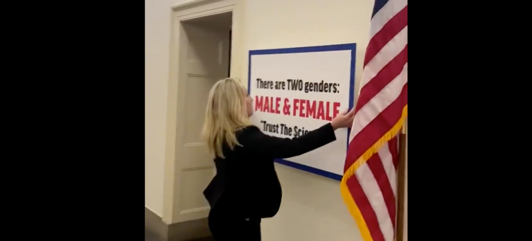 Greene responds to colleague’s Equality Act fight with ‘two genders’ sign