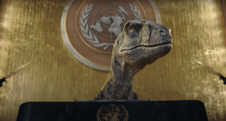 ‘Don’t choose extinction’: UN video shows CGI dinosaur warning world leaders about climate change