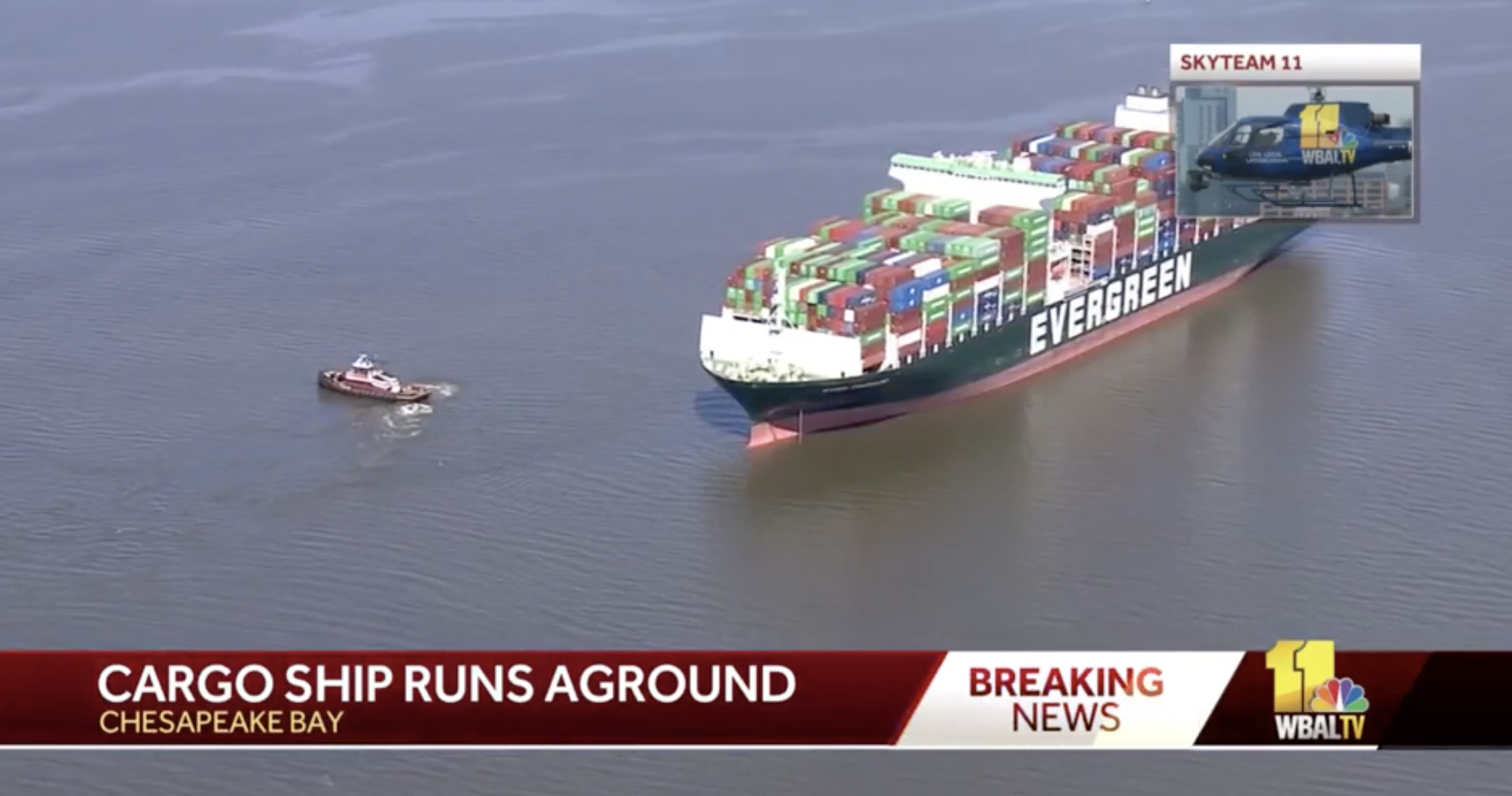 Cargo ship runs aground in Chesapeake Bay near Baltimore