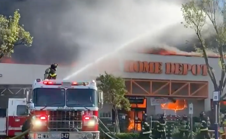 WATCH: Five-alarm fire visible from space engulfs Home Depot