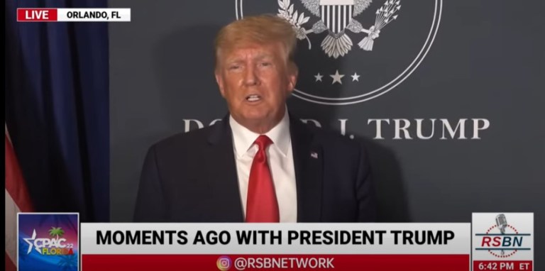 screenshot of former President Donald Trump during RSBN stream