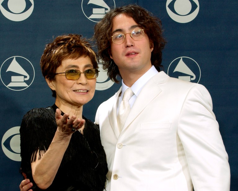 John Lennon's widow, Yoko Ono, and their son, Sean Lennon, appear backstage at the 2004 Grammy Awards in Los Angeles.