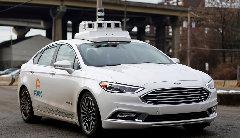An Argo self-driving car is tested on the Northside of Pittsburgh Monday, Jan. 22, 2018. Argo is a company owned by Ford.