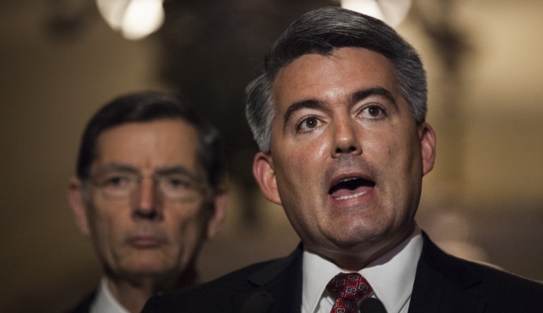 Sen. Cory Gardner, R-Colo., speaks during a news conference following a Senate Republican luncheon in Washington, D.C., on Tuesday, May 16, 2017.